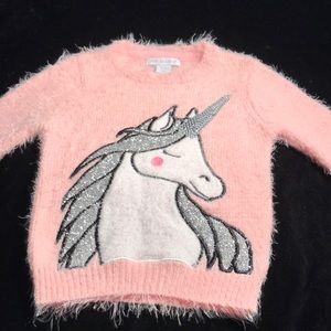 Soft pink sweater with pretty embellished unicorn